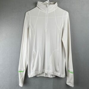 Lululemon Pace Pusher White 1/2 Zip Train Running Pullover Neon Green Wmns M/8